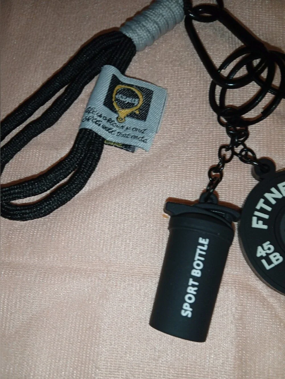 Unbranded Black Fitness Keychain Set with Dumbbell & Bottle Charms